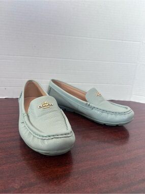 Coach Mint Green Leather Women's Moccasin Loafers with Gold Logo